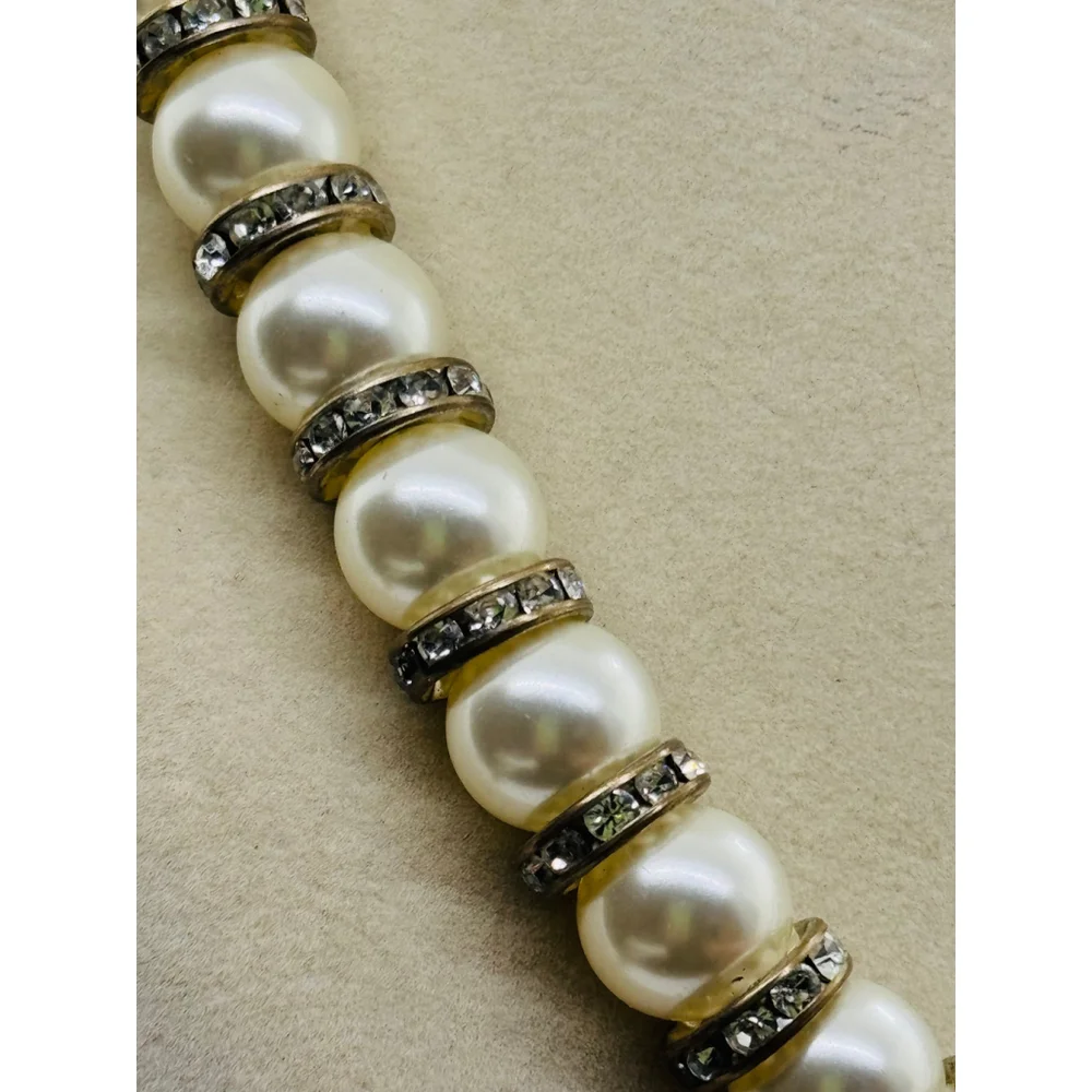 Vtg 90s Glass Faux‎ Pearl And Rhinestone Necklace 15